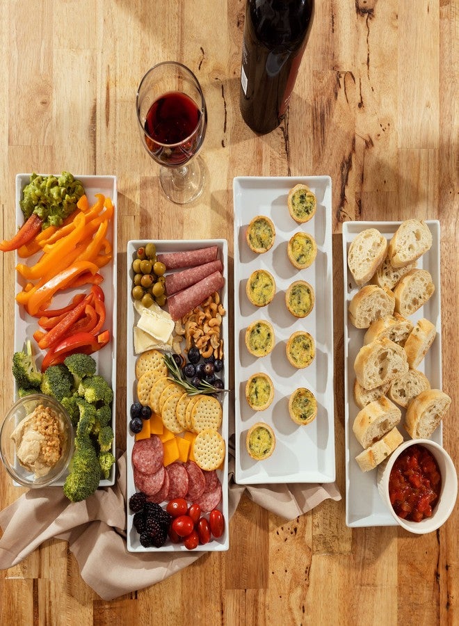 Home Beets White Ceramic Serving Platters (14 x 6 Inch Rectangle Plates) Serving Dishes for Entertaining, Food, Appetizers, Desserts, Cheese Board, Charcuterie, Sushi - Set of 4 Party Serving Trays - Image 5
